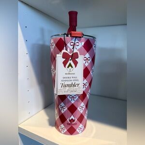 Red and White Argyle Bow Tumbler 30 oz